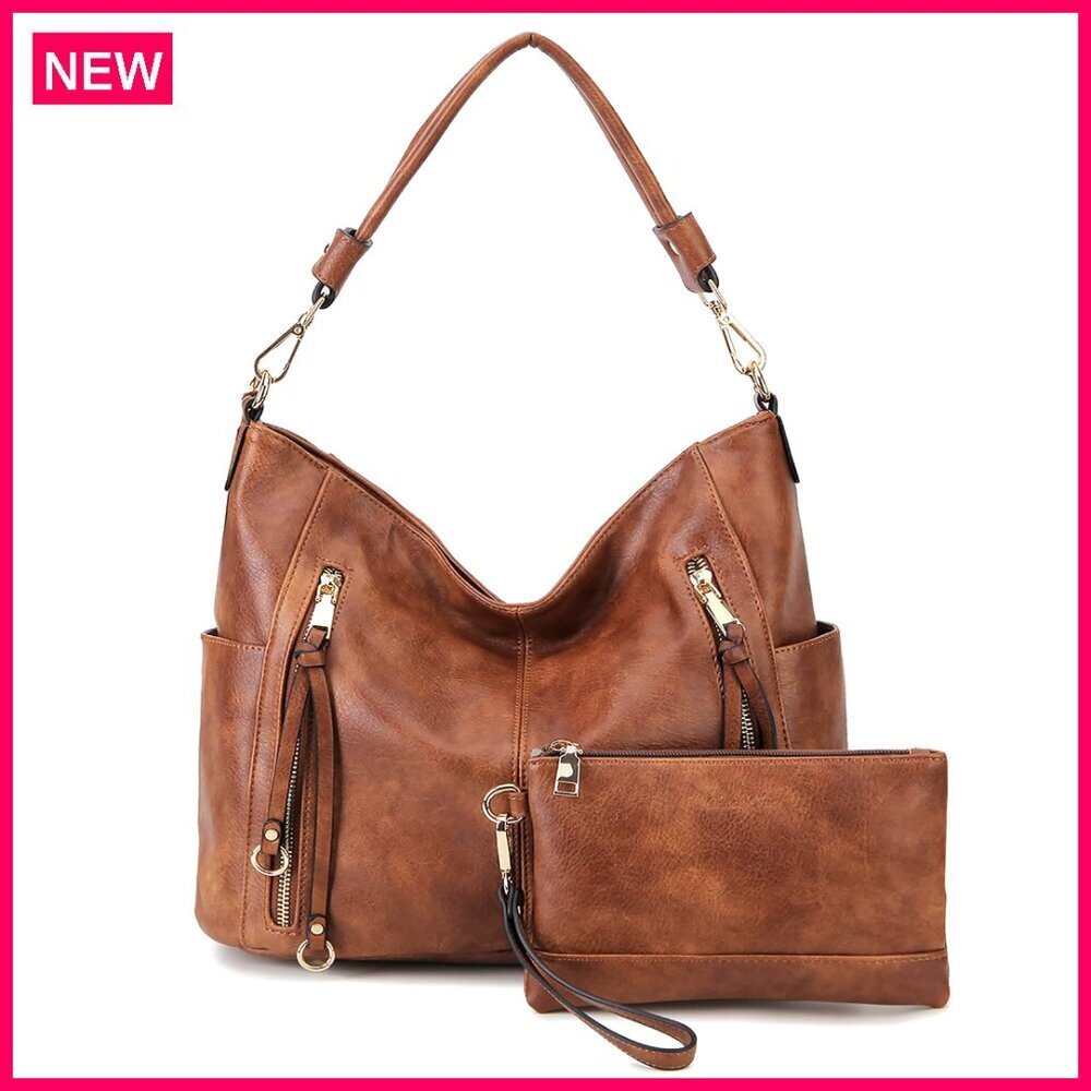 Large Vegan Leather Hobo Bag with Multiple Pockets, Adjustable Strap for Work